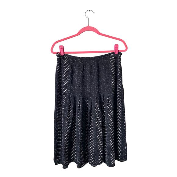 Talbots 100% Pure Silk Black w/ White Polka Dots Pleated Flowy Midi Skirt- Sz 12 - Picture 1 of 9